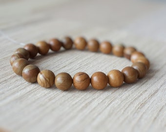 Genuine wood stone Bracelet, Natural stone Bracelet, Beaded Gemstone Stretch Bracelet, Mens Women Bracelet, 8mm Stone Jewelry, Mala B-18