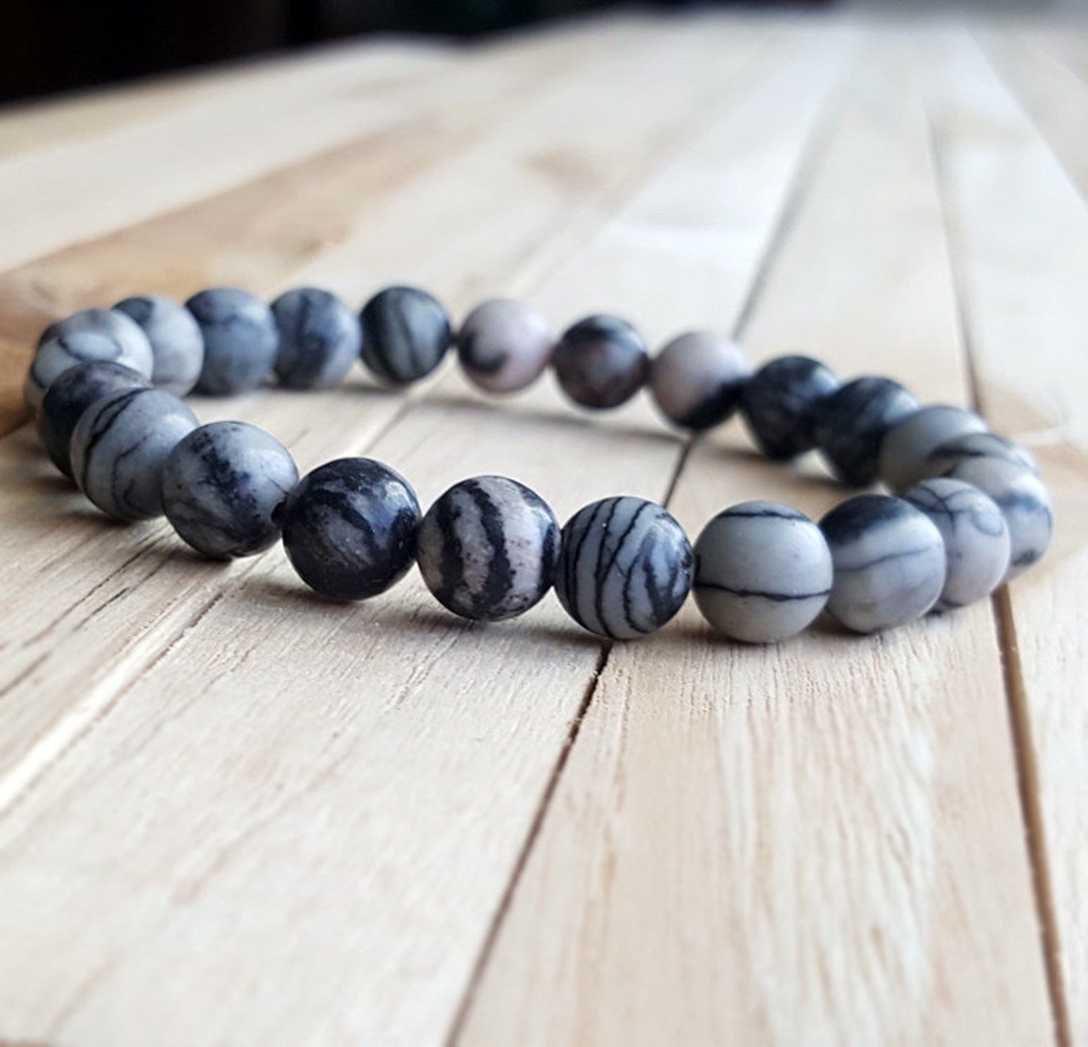 10mm Zebra Jasper Bracelet Natural Striped Jasper Bracelet Etsy