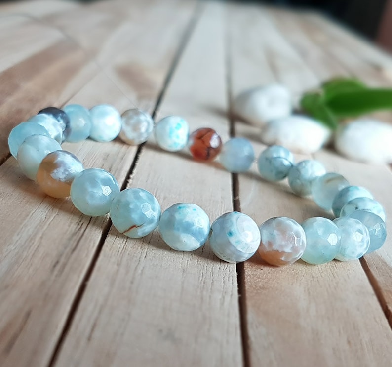 bead bracelet girlfriend bracelet men stone bracelet boyfriend gift B449 women yoga bracelet 8mm Natural Light blue agate bracelet