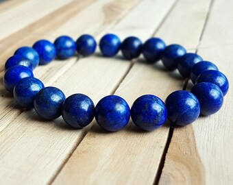 10 mm Lapis Lazuli Bracelet, Buddhist Bracelet, Wrist Mala, Yoga Beads, Meditation Jewelry, Calming Bracelet,women men Healing Bracelet B398