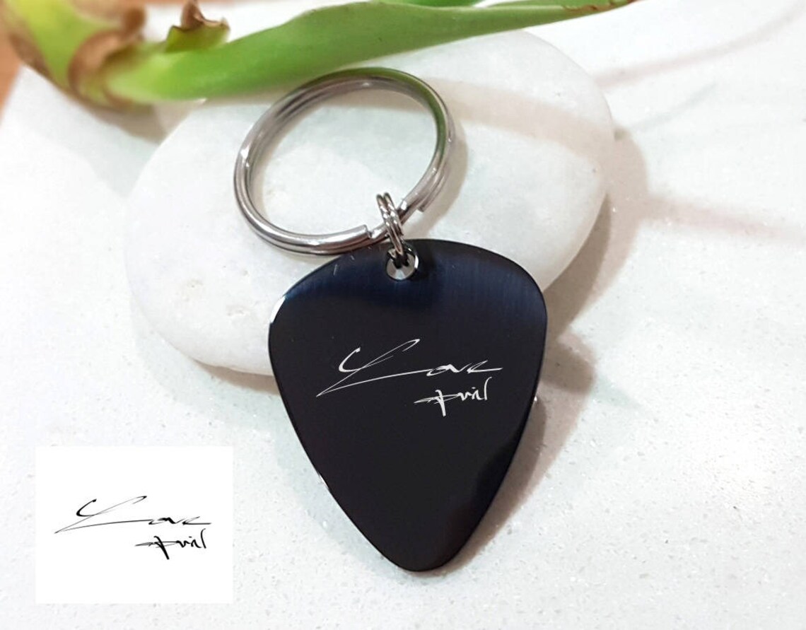 Guitar Pick Signature Keychain Personalized Name Keychain Etsy