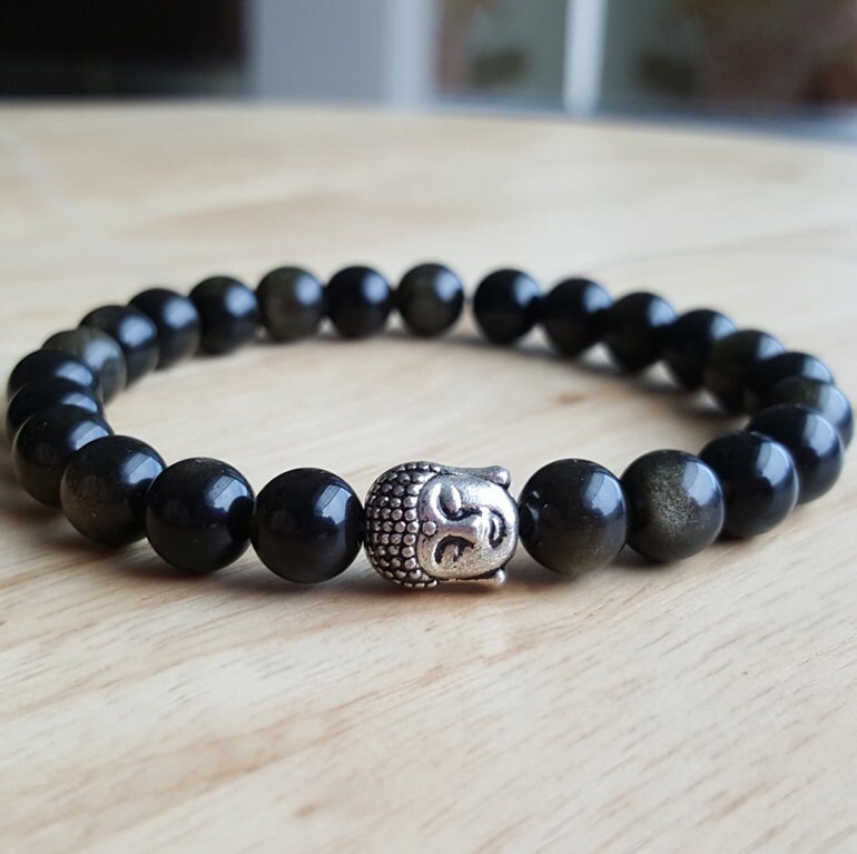 Tibetan Silver Buddha Obsidian Bracelet Buddha Bracelet Men Etsy