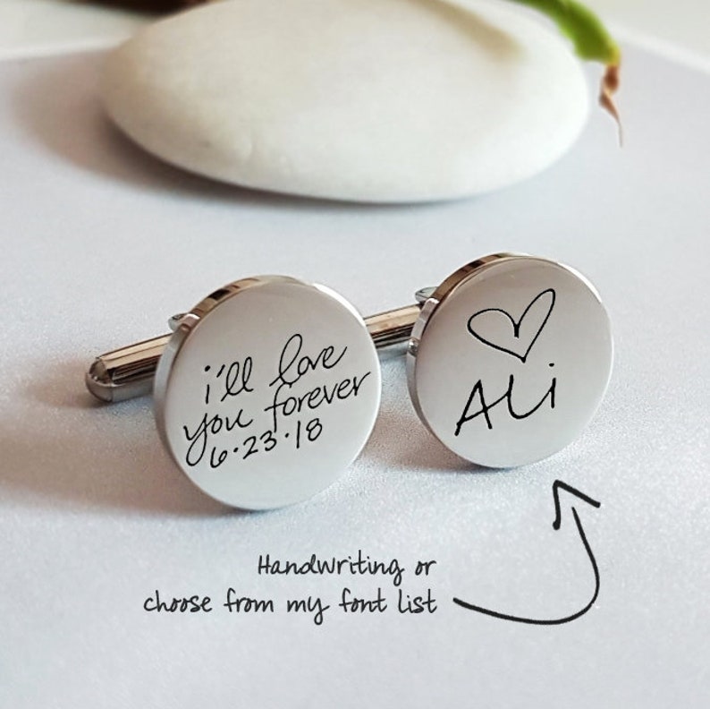 Personalized Cuff Links, Handwriting CuffLinks, Christmas Gift for Dad Husband, Custom Groom Cufflink Wedding Cuff links father bride image 1