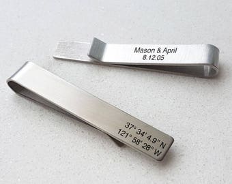 Latitude Longitude Tie Clip Gift Husband Tie Bar Mens Gift Custom Tie Bar Mens Coordinates Tie Clip For Him For Flyer Gift Father's Day T7