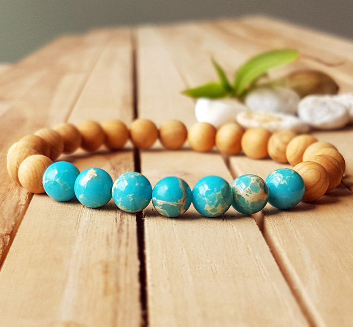 Natural Turquoise Bracelet Sandalwood Bracelet Blue Etsy