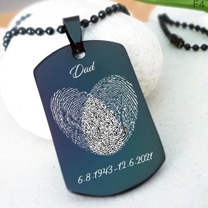 Personalised FingerPrint Engrave Army military tag Necklace, Custom Heart Fingerprint Keychain, Dog tag, Memorial Funeral necklace keychain