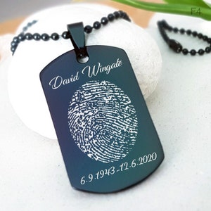 Personalised FingerPrint Engrave Army military tag Necklace, Custom Thumb Fingerprint Keychain, Dog tag, Memorial Funeral necklace keychain