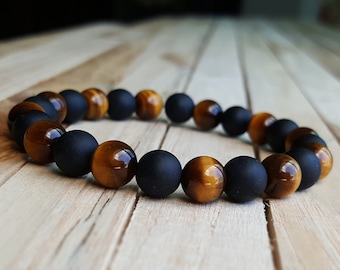 6/8mm black onyx Bracelet tiger eye Bracelet Healing Bracelet Men Jewelry Bracelet leadership stone protection bracelet B283