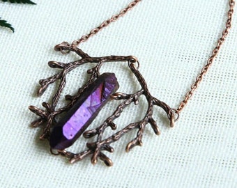 Natural Amethyst Point with 925 silver chain Pagan Wicca Druid Jewellery Gift Natural Amethyst Point with 925 silver chain Pagan Wicca Druid Jewellery Gift