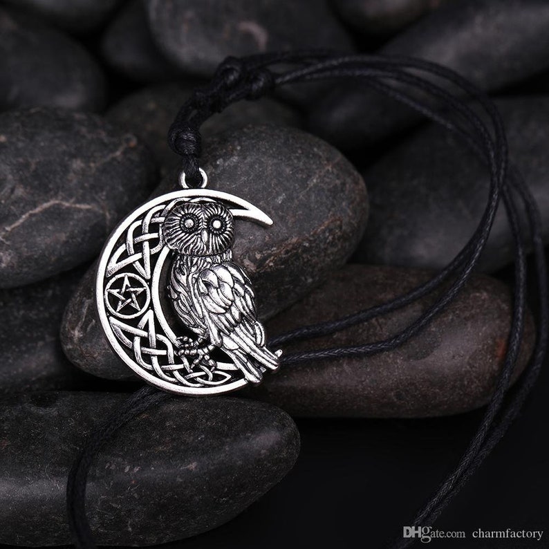 Ancient Silver Hollow Owl Pendant Celtic Knot on Crescent Moon Etsy