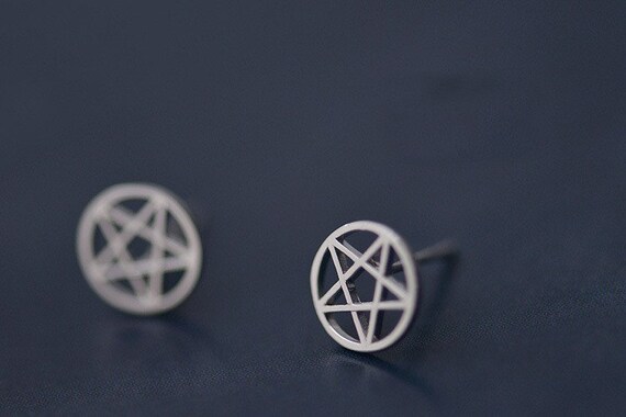 Wicca Pentagram Stud Earrings 925 Sterling Silver - Wicca Earrings - Sterling Silver Pentagram Earrings - Wiccan Gift - Witch Earrings