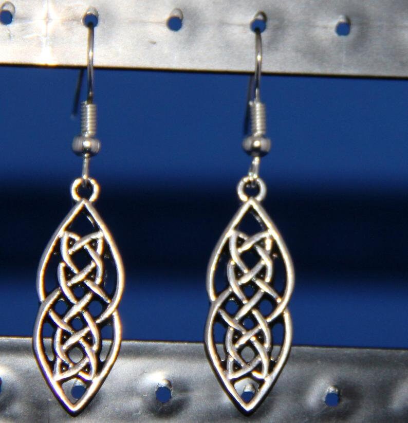 Long Silver Celtic Knot Earrings Celtic jewelry Silver Jewelry Celtic Earrings