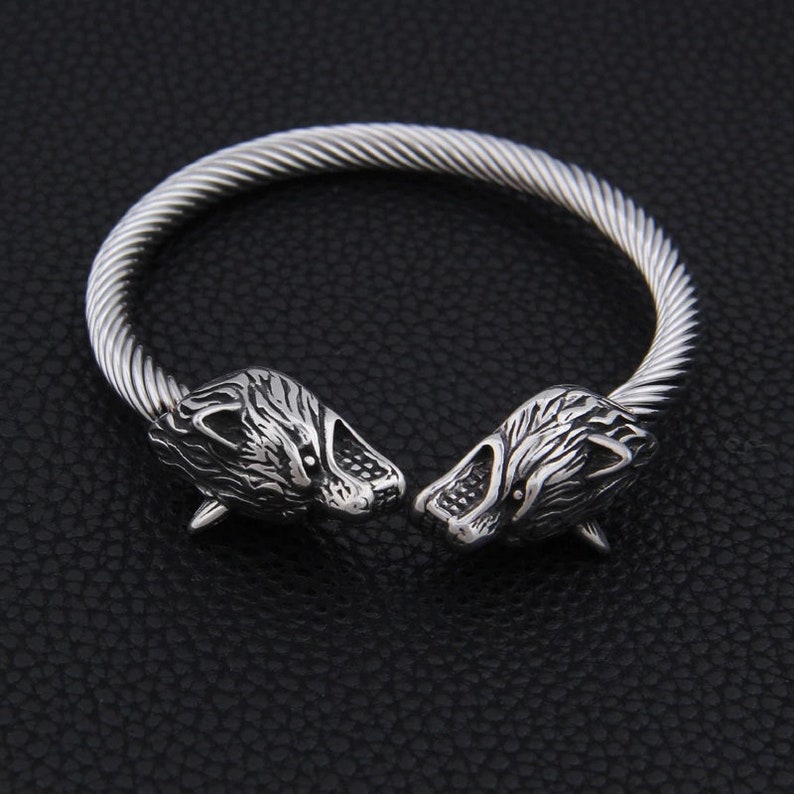 Stainless Steel Viking Wolf Head Bracelet Nordic Odin Wolf - Etsy