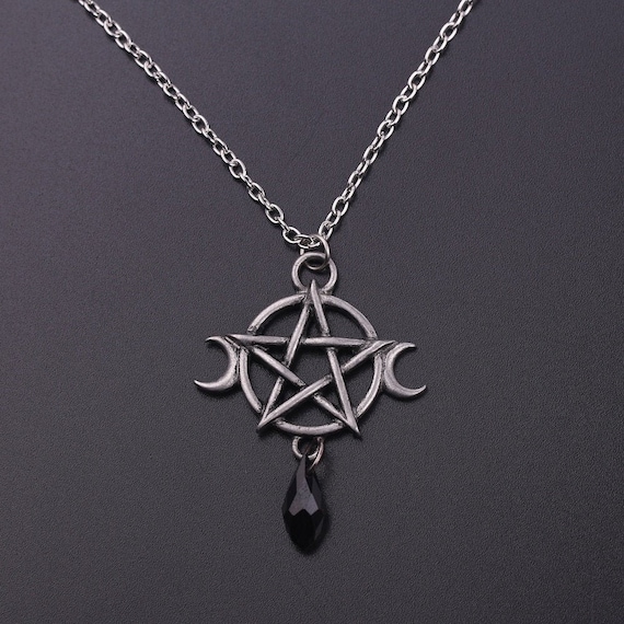 Mens necklace Charm Purple Triple Moon Goddess Pendant Pentagram Necklace Wicca Protection Crescent Moon Supernatural Amulet Necklace