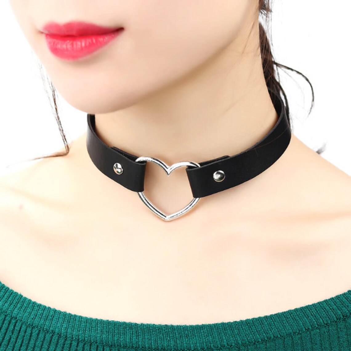 Cute Black heart Choker Heart Collar Goth Choker Vegan Etsy