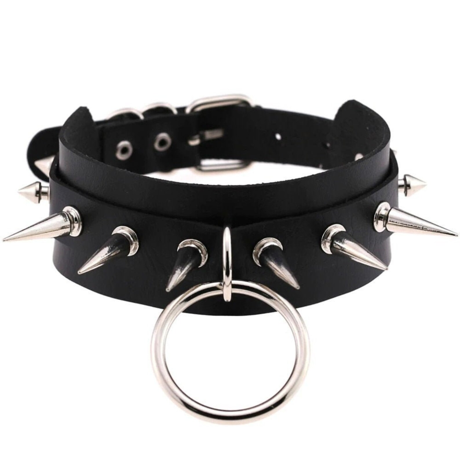 Black leather bdsm collar