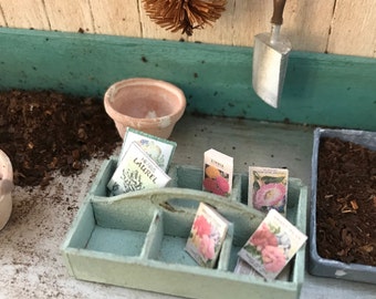 Miniature Seed Box for potting shed - seed packets to cut out- in scale 1:12