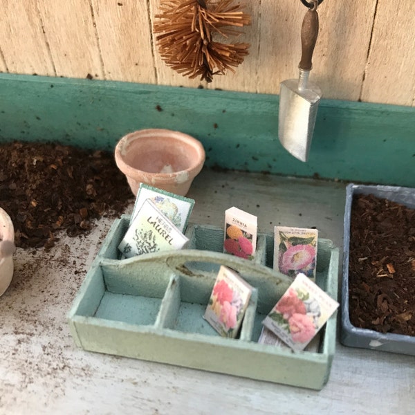 Miniature Seed Box for potting shed - seed packets to cut out- in scale 1:12