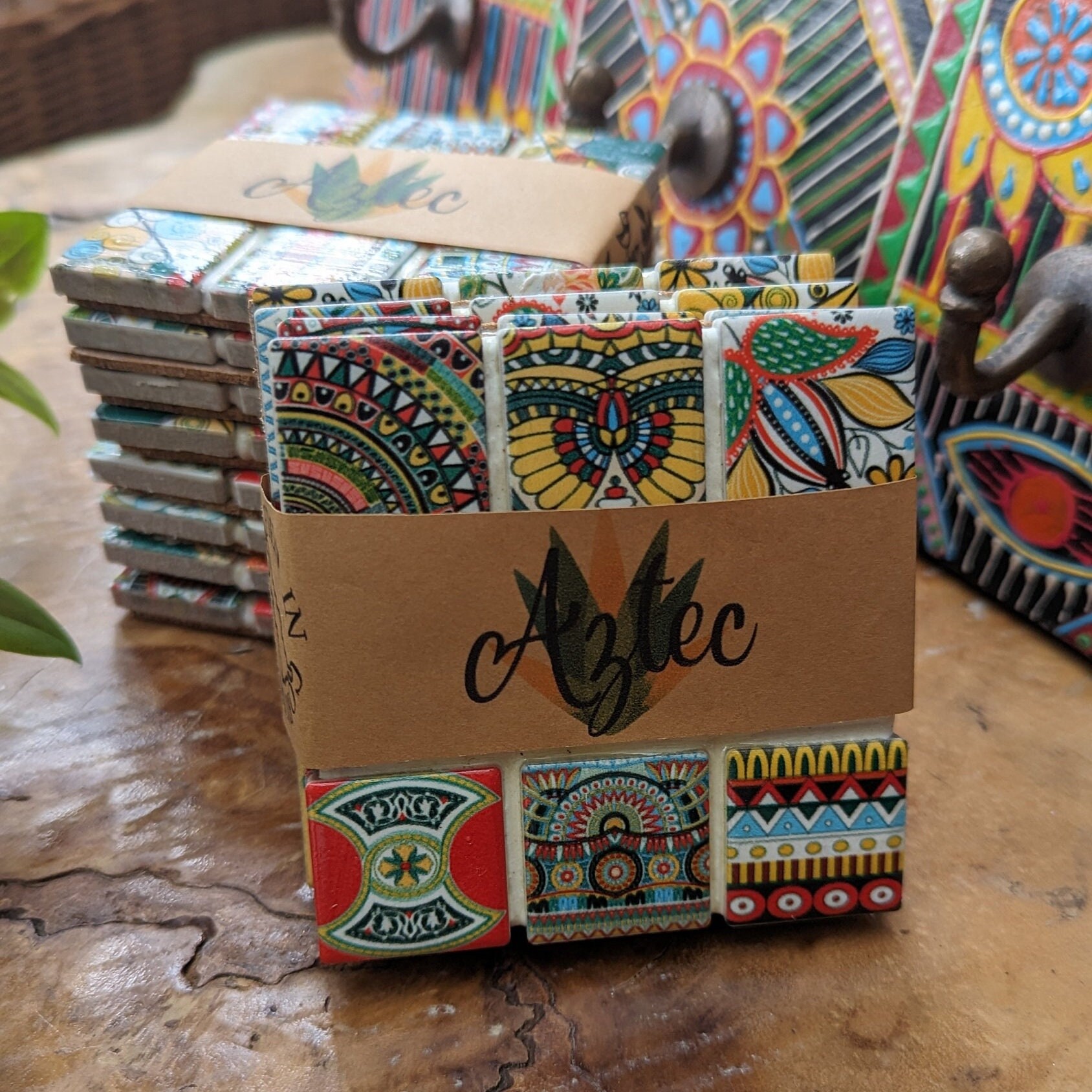 Set of Aztec, Native American Tile Coasters - Etsy