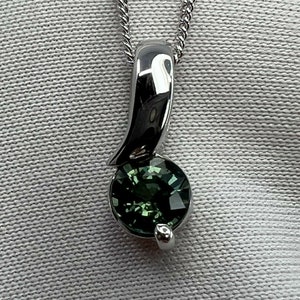 Vivid Green Blue UNTREATED Australian Sapphire 18k White Gold Solitaire Pendant