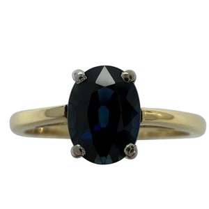 FINE 1.13ct Natural Deep Blue Sapphire Oval 18k White Yellow Gold Solitaire Ring
