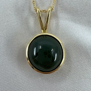GIA Certified 4.94ct Untreated Jade A Grade 18k Yellow Gold Round Pendant