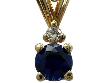Fijne Ceylon korenbloemblauwe saffier en diamant rond geslepen 18k geelgouden hanger