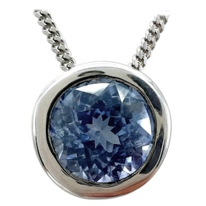 1.16ct Vivid Light Blue Ceylon Sapphire 18k White Gold Round Cut Rubover Pendant