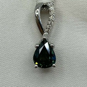 1.50ct Australian Green Blue Sapphire and Diamond 18k White Gold Pendant Necklace