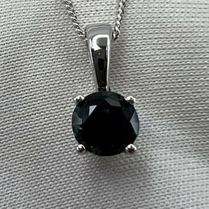 Deep Green Blue Sapphire Australian 5mm Round 18k White Gold Solitaire Pendant