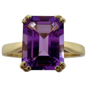 Vivid Purple Amethyst Emerald Octagonal Cut 9k Yellow Gold 1.60ct Solitaire Ring