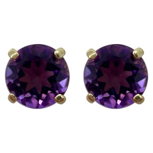 Natural Vivid Purple Amethyst 9k Yellow Gold 5mm Round Cut Stud Earrings 5mm