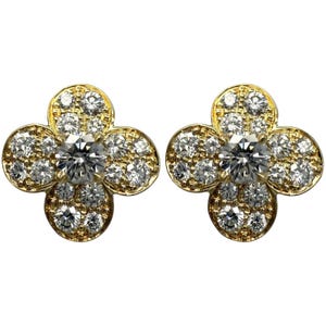 Rare Vintage Van Cleef & Arpels Diamond Trefle Alhambra Flower Earring Studs