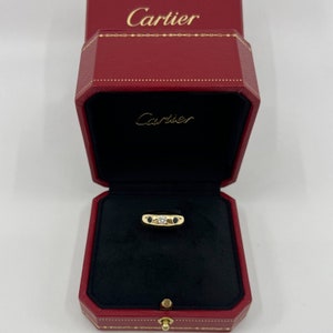Cartier Diamond And Blue Sapphire 18k Yellow Gold Three Stone Dome Daphne Ring