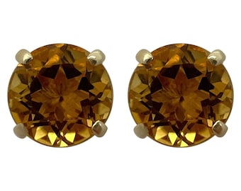 Natural Orange Yellow Champagne Topaz Round Cut 9k Yellow Gold Earring Studs
