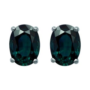 3.55ct Green Blue Teal Sapphire Oval Cut 18k White Gold Solitaire Earring Studs