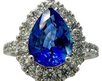 2.13ct Fine Cornflower Blue Ceylon Sapphire And Diamond 18k White Gold Halo Ring