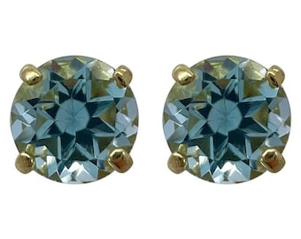 Natural 1.15ct Vivid Sky Blue Topaz Round Cut Yellow Gold 9k 5mm Stud Earrings
