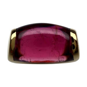 Rare Bvlgari Tronchetto 18k Yellow Gold Rubellite Pink Tourmaline Ring with Box