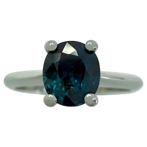 Natural 1.00ct Deep Teal Blue Sapphire Oval Cut Platinum Solitaire Ring