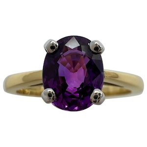 1.59 Carat Natural Deep Purple Sapphire Oval Cut 18 Karat Gold Solitaire Ring
