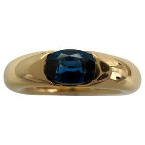 Vintage Cartier Deep Blue Sapphire Oval Ellipse 18k Yellow Gold Solitaire Ring J