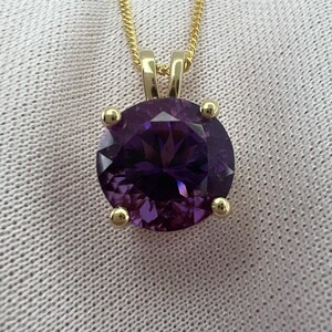 3.32 Carat Vivid Purple Amethyst Round Diamond Cut Yellow Gold Pendant Necklace
