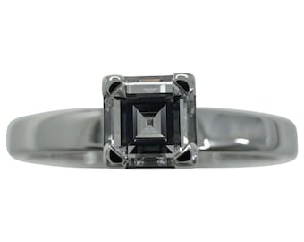 Vintage Chopard Asscher Cut Diamond Hidden Halo 18k White Gold Solitaire Ring