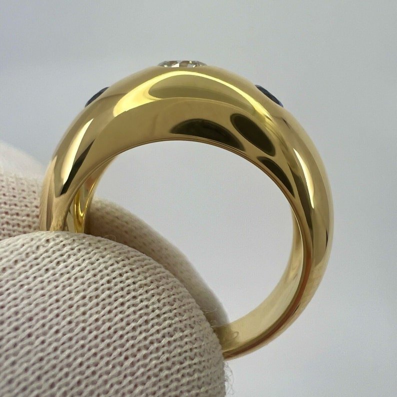 Cartier Diamond And Blue Sapphire 18k Yellow Gold Three Stone Dome Daphne Ring