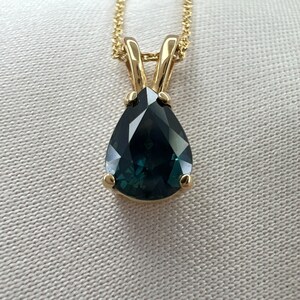 1.08ct IGI Certified Untreated Deep Green Blue Sapphire Pear Cut Gold Pendant