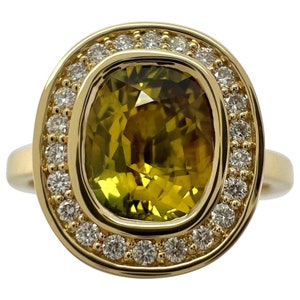 GIA 認定 2.12 カラット 未処理 イエロー サファイア ダイヤモンド 18K イエロー ゴールド ハロー リング