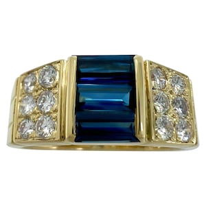 Rare Vintage Van Cleef & Arpels Blue Sapphire And Diamond Cocktail Band Ring
