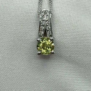 UNTREATED Vivid Yellow Australian Sapphire and Diamond 18k White Gold Pendant