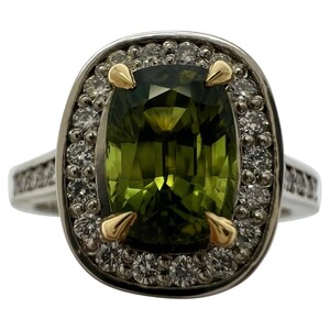 GIA Certified Untreated Vivid Green Thai Sapphire and Diamond 18k Gold Halo Ring